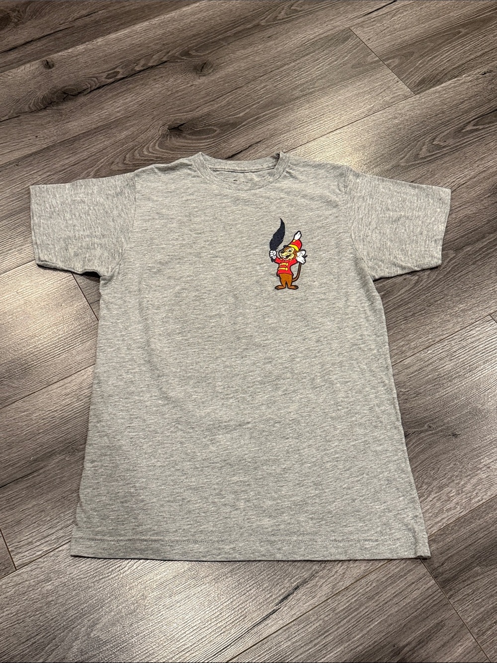 Disney Dumbo Short-Sleeve Gray Tee with Colorful Cartoon Patch See back of Tee